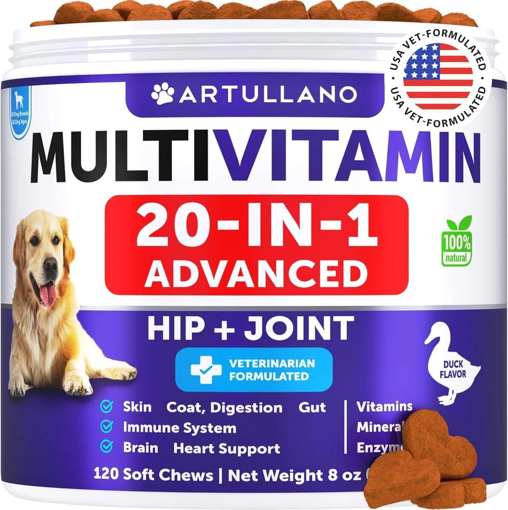 Dog Multivitamin Chew-able With Glucosamine 20 In 1 Dog Vitamins And Supplements Senior & Puppy Multivitamin For Dogs Pet Joint Support Health Immunity Mobility Gut Skin 120 Chews