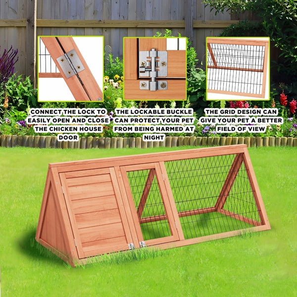Small Chicken Coop Outdoor A-Frame Quail Cage With 2 Door & Run Cage Wooden Triangle Quail Hutch With Ventilating Wire Poultry Hutch For Small Animal Indoor,Outdoor Use