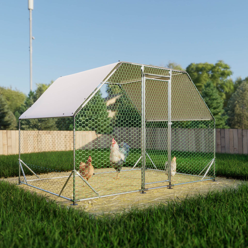 Galvanized Metal Walk-in Chicken Coop Cage With Poultry Run Hutch Hen House