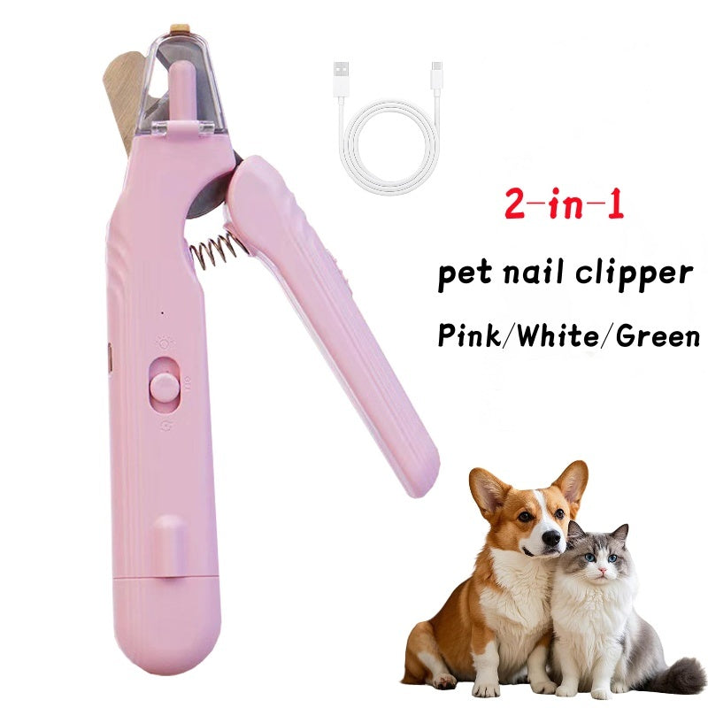 2 In 1 Pet Nail Clippers With Led Light Multifunction Animals Paw Nail Trimmer