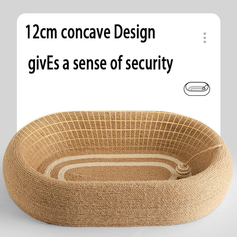Large Space Sisal Cat Scratching Board Cat Bed, One-piece Enlarged And Widened Wear-resistant And Non-chipping Cat Scratching Basin With Cat Ball Toy, Concave Design Cat Bed For Scratching And Sleepin
