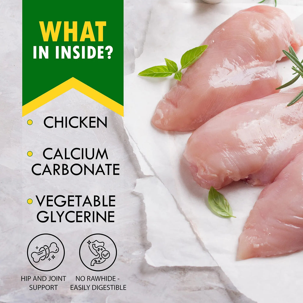 Dog Calcium Bones Wrapped Chicken & Rawhide Free Chew Treats, Grain Free Organic Meat Chews