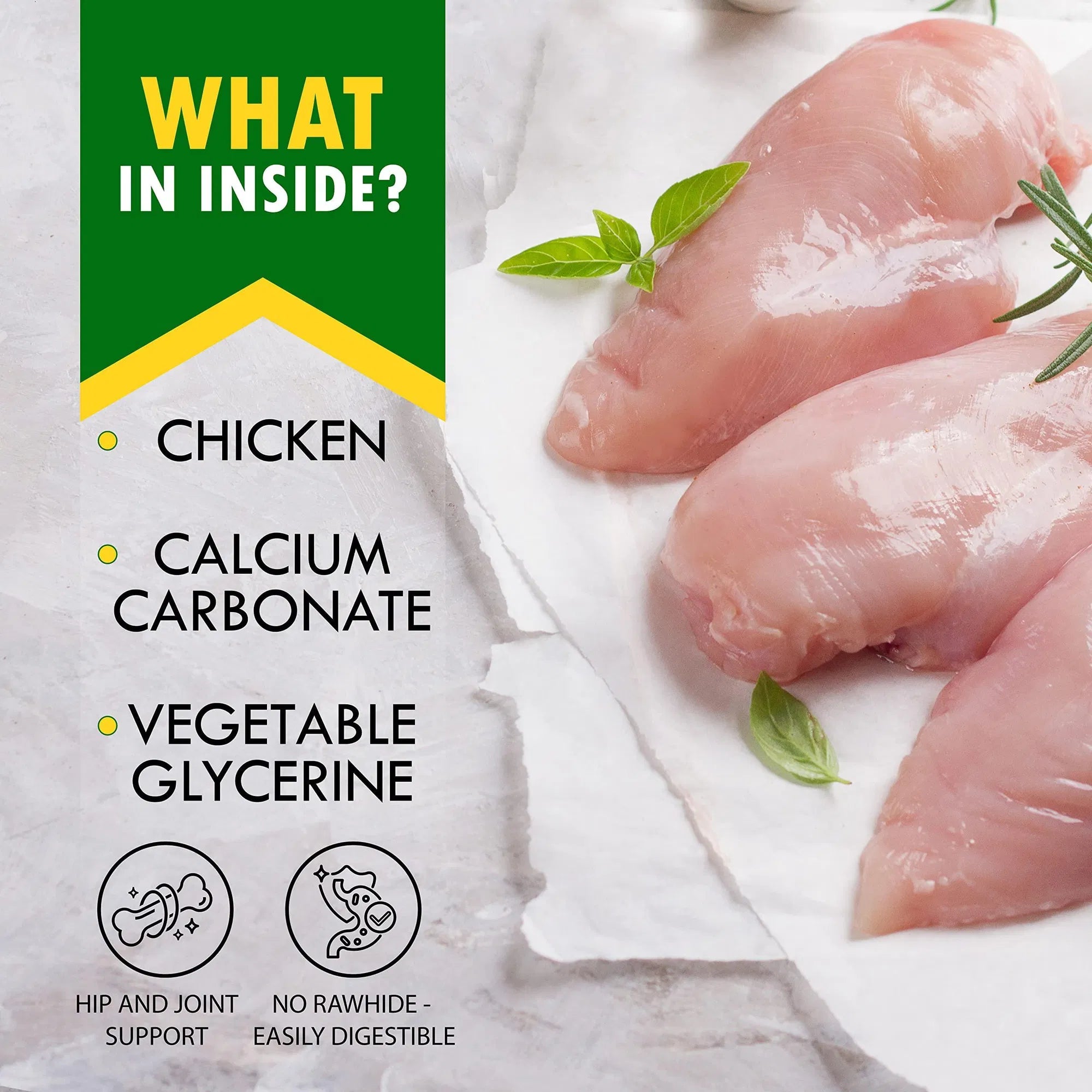 Dog Calcium Bones Wrapped Chicken & Rawhide Free Chew Treats, Grain Free Organic Meat Chews