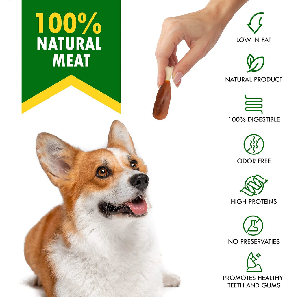 Dog Calcium Bones Wrapped Chicken & Rawhide Free Chew Treats, Grain Free Organic Meat Chews