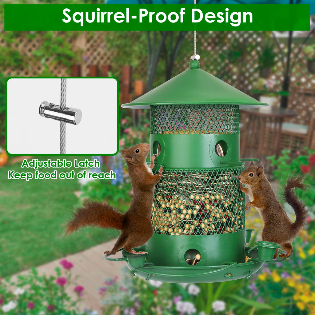 1Pc Wild Bird Feeder Squirrel-Proof Chew-Proof Metal Bird Seed Feeder Outdoor Hanging Bird Feeder With 360 Degree Circular Perches Water Cups For Yard Garden Patio
