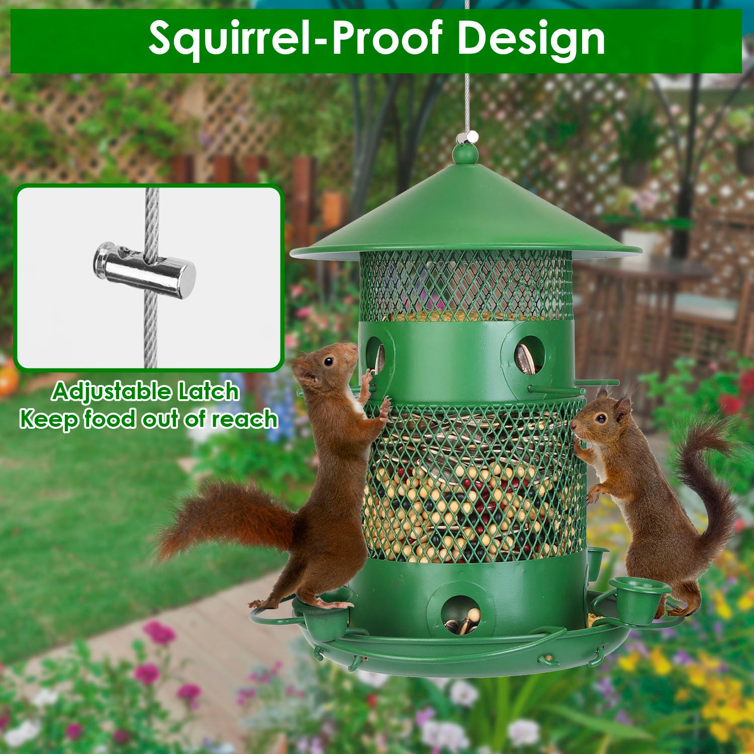 1Pc Wild Bird Feeder Squirrel-Proof Chew-Proof Metal Bird Seed Feeder Outdoor Hanging Bird Feeder With 360 Degree Circular Perches Water Cups For Yard Garden Patio