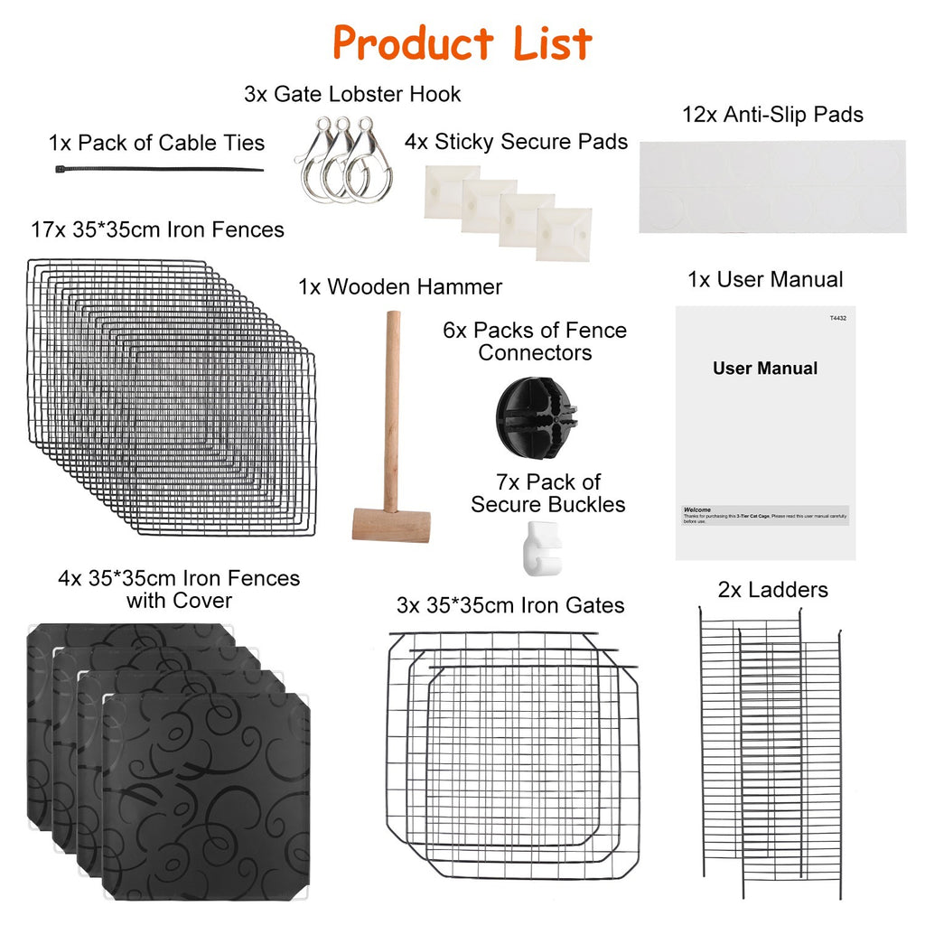 3 Tier Cat Playpen Cage Metal Indoor Cat House Detachable Kitten House With 3 Doors 2 Ladders Large Cat Exercise Place For 1-2 Cats Black