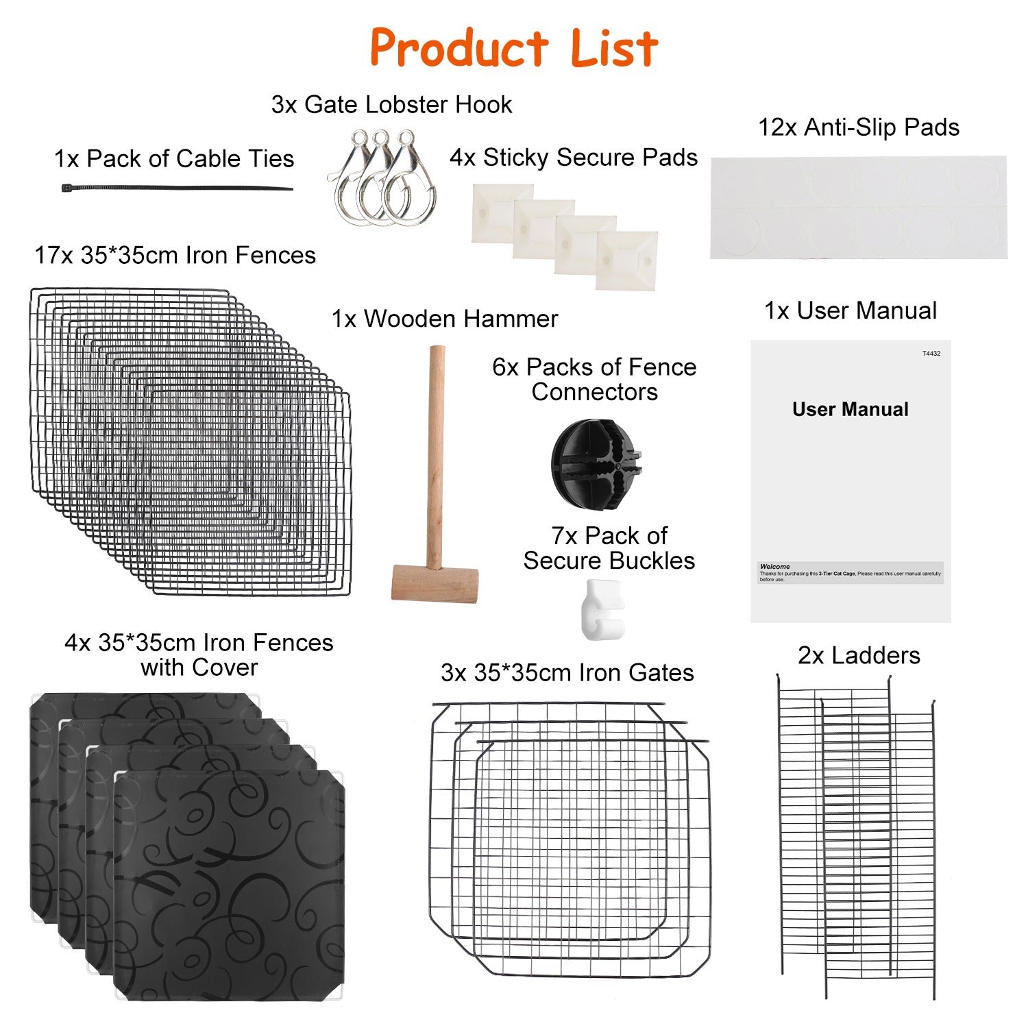 3 Tier Cat Playpen Cage Metal Indoor Cat House Detachable Kitten House With 3 Doors 2 Ladders Large Cat Exercise Place For 1-2 Cats Black