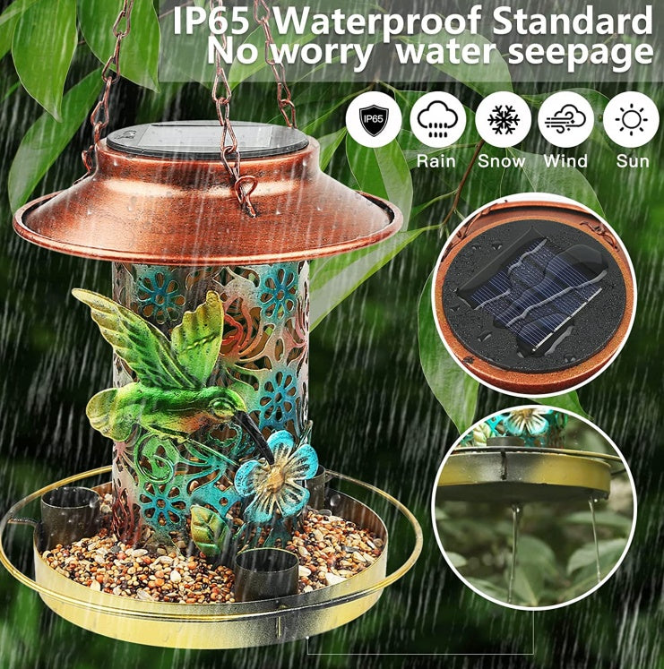 Solar Bird Feeder For Outdoors Hanging, Metal Wild Bird Feeder For Cardinals Solar Garden Lantern With S Hook As Gift For Bird Lovers