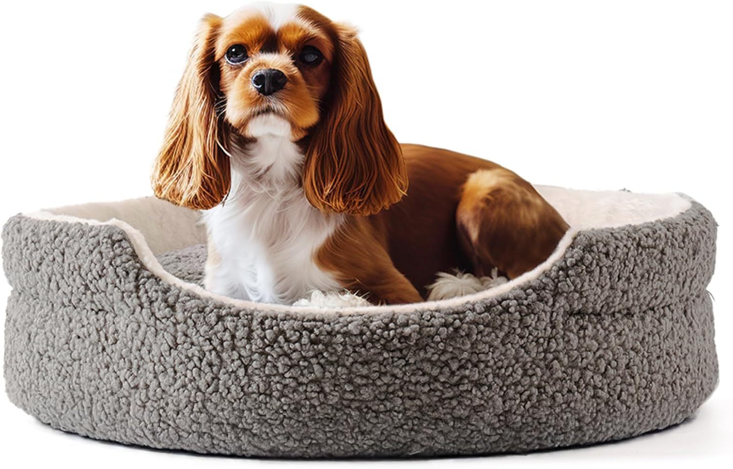 Washable Pet Bed For Small Dogs & Cats - 23x23x7 Inch Orthopaedic Dog Bed With Non-Slip Bottom, Plush Round Bed For Puppies & Indoor Kittens, Grey