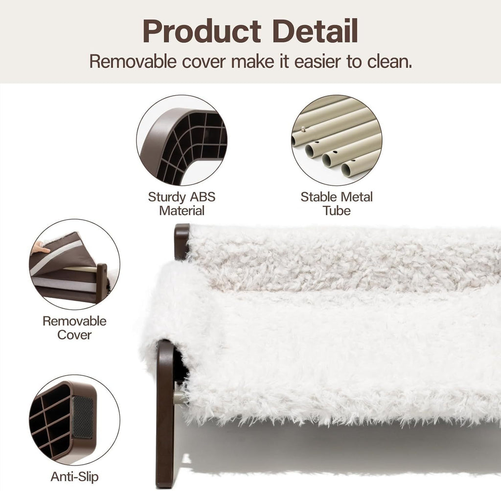 Raised Cat Bed For Indoor Cats - Elevated Plush Pet Sofa With Non-Slip Bottom, Supports 44 Lbs, Washable Small Dog Bed For Kittens & Puppies Beige Brown