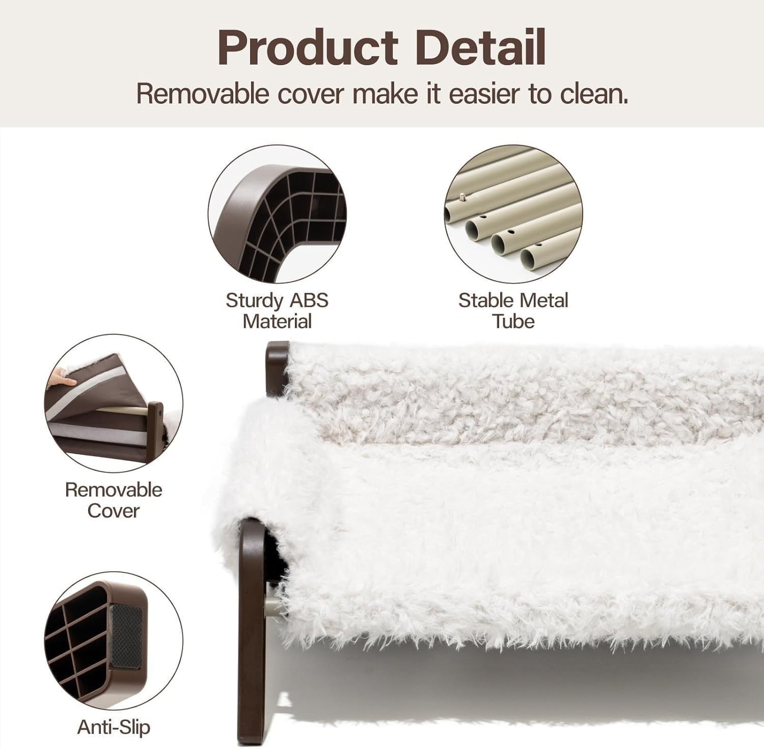 Raised Cat Bed For Indoor Cats - Elevated Plush Pet Sofa With Non-Slip Bottom, Supports 44 Lbs, Washable Small Dog Bed For Kittens & Puppies Beige Brown