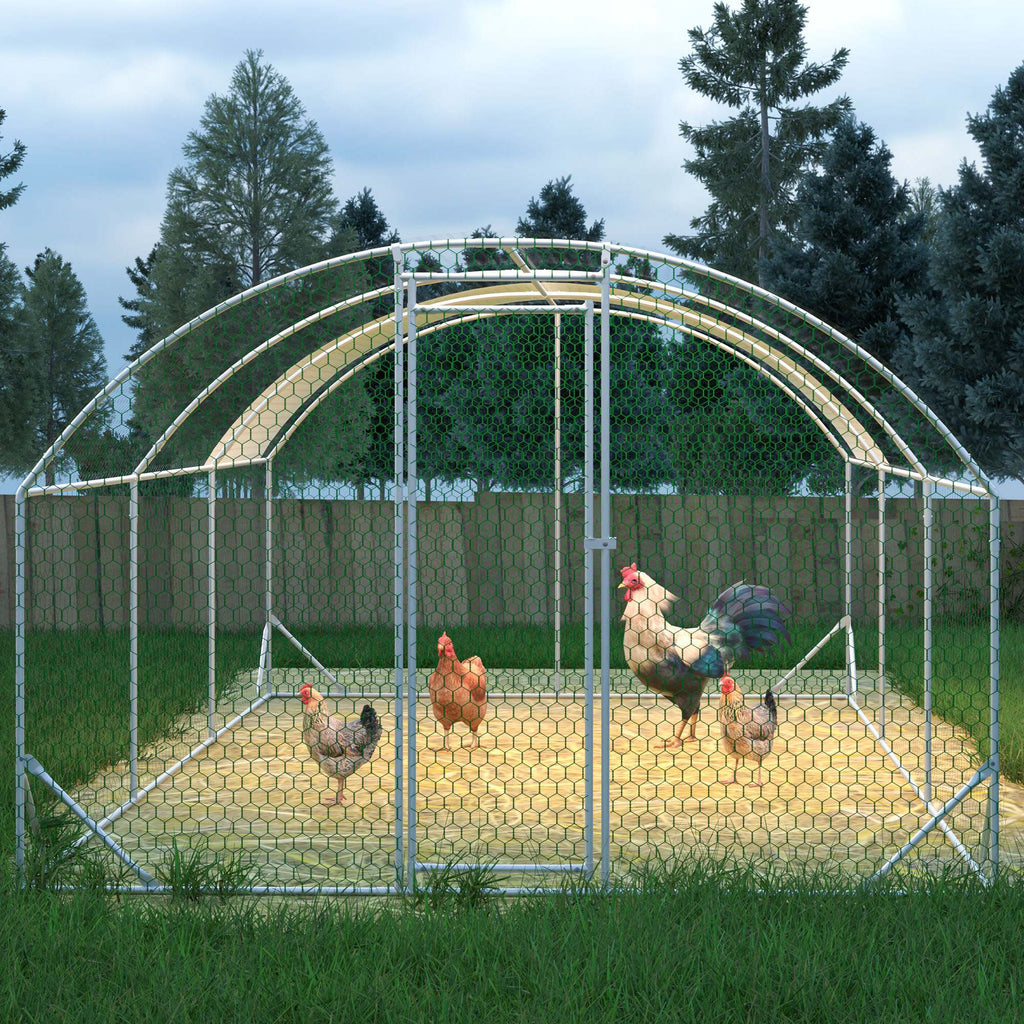 Large Chicken Coop Metal Chicken Run With Waterproof And Anti-UV Cover, Dome Shaped Walk-in Fence Cage Hen House For Outdoor And Yard Farm, 9.84 X 19.68 X 6.56 Ft
