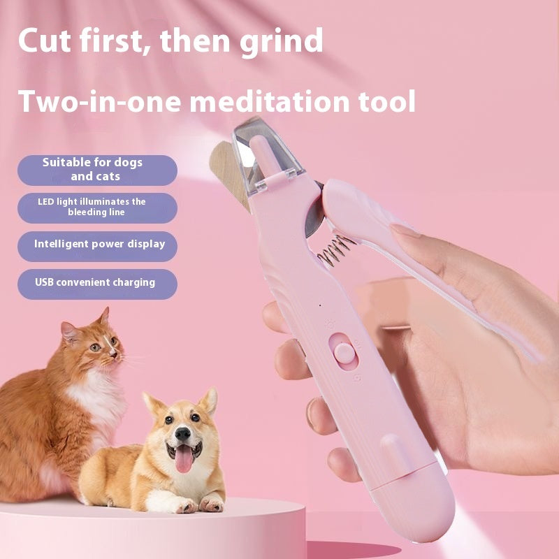 2 In 1 Pet Nail Clippers With Led Light Multifunction Animals Paw Nail Trimmer