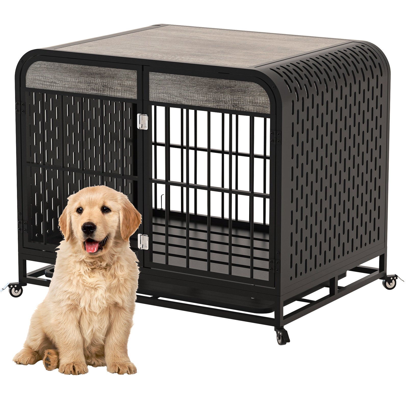Heavy Duty Dog Crate Furniture Wooden Table 33-inch Grey
