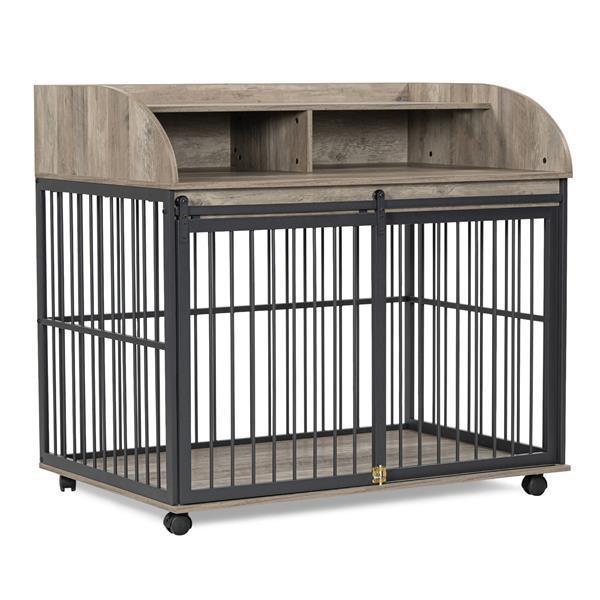 Heavy Duty Large Dog Cage Furniture Sliding Door Ample Storage Lockable Wheels