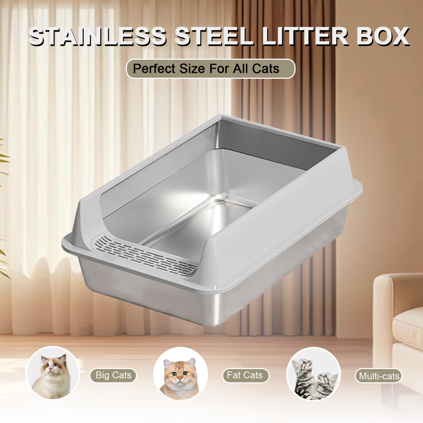 Stainless Steel Litter Box Semi-enclosed (only ship inside USA)