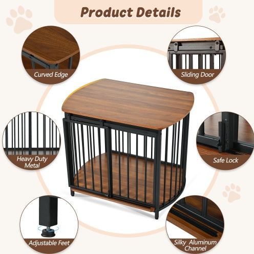 Furniture Style Dog Crate For Small And Medium Dogs, Wooden Cage Indoor Kennel Furniture, Modern Dog Crate End Table With Double-Doors