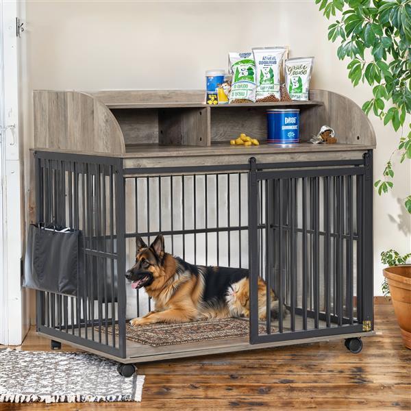 Heavy Duty Large Dog Cage Furniture Sliding Door Ample Storage Lockable Wheels