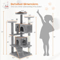 54" Multi-Level Cat Tree Tower - Sisal Scratch Post, Condos with Platforms, Ramps, Toys