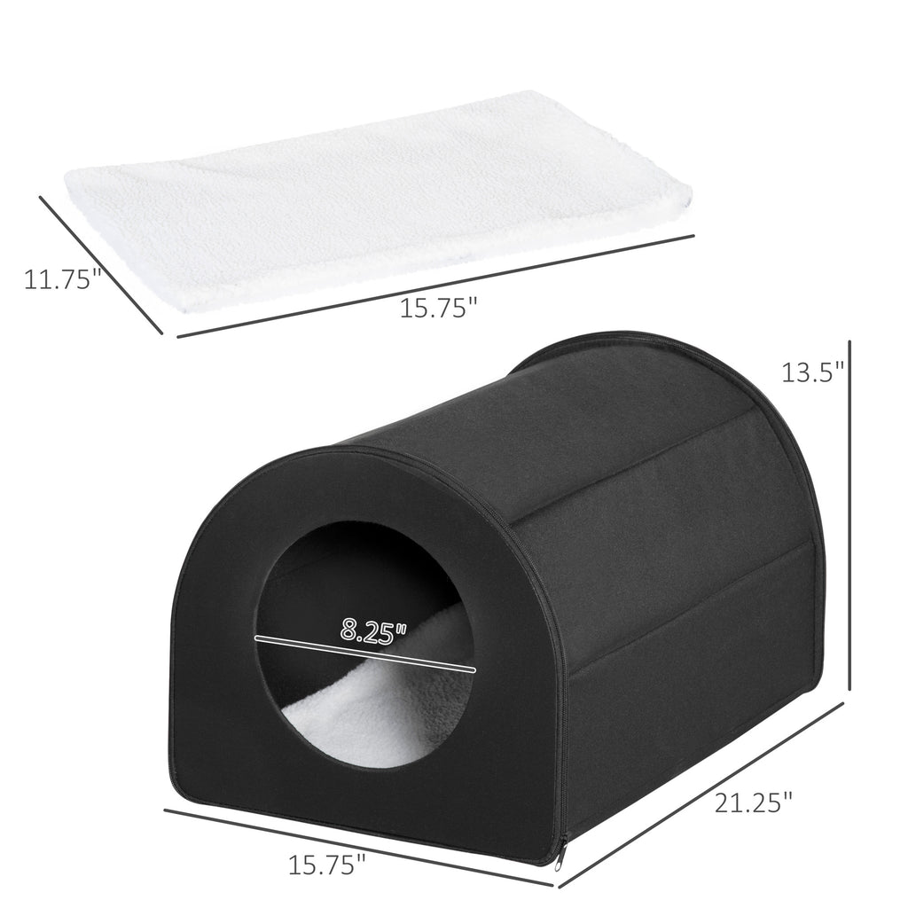 Winter Portable Heated Double Wide Water-Resistant Indoor Outdoor Cat Houses For Multiple Cats - Black