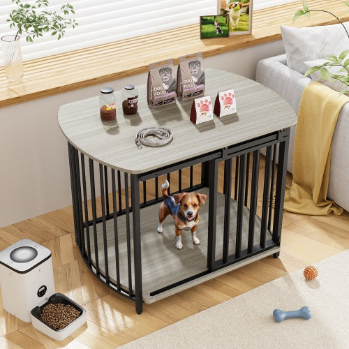Furniture Style Dog Crate For Small And Medium Dogs, Wooden Cage Indoor Kennel Furniture, Modern Dog Crate End Table With Double-Doors