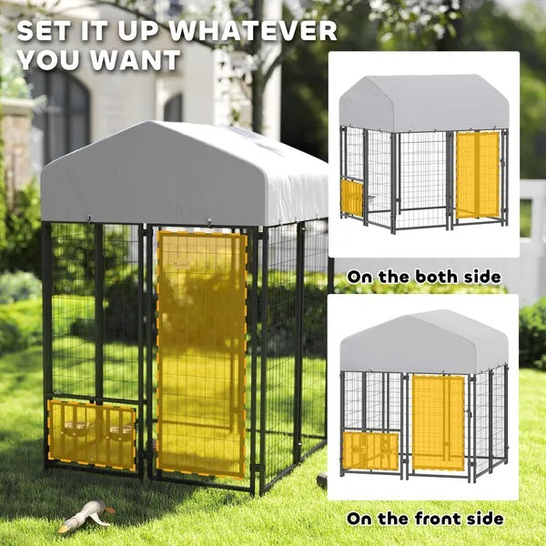 Welded Wire Outdoor Dog Kennel With Rotating & 4 Levels Adjustable Bowls