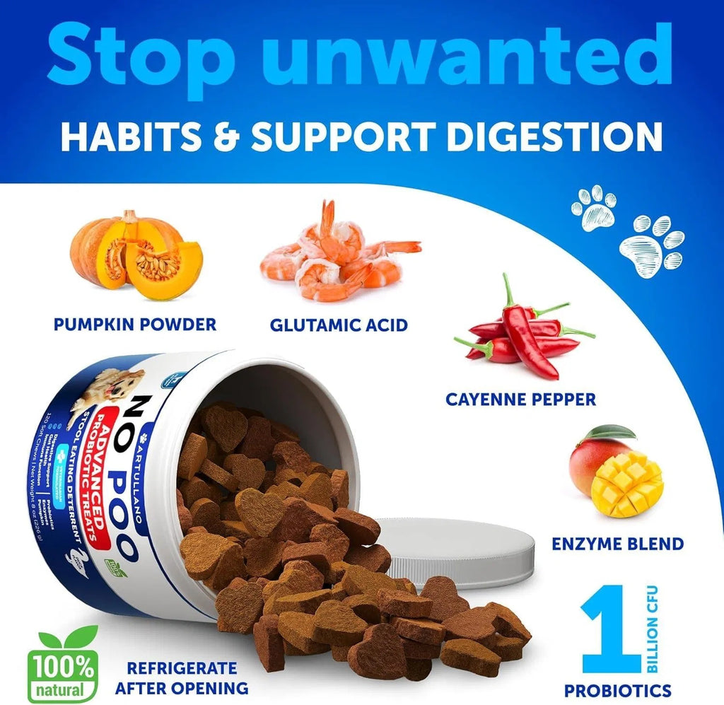 No Poo Chews For Dogs Puppy Coprophagia Stool Eating Deterrent Prevent Dog From Eating Poop Stop Eating Poop Treats With Probiotics & Enzymes Immune Digestive Gut Health Support Supplement