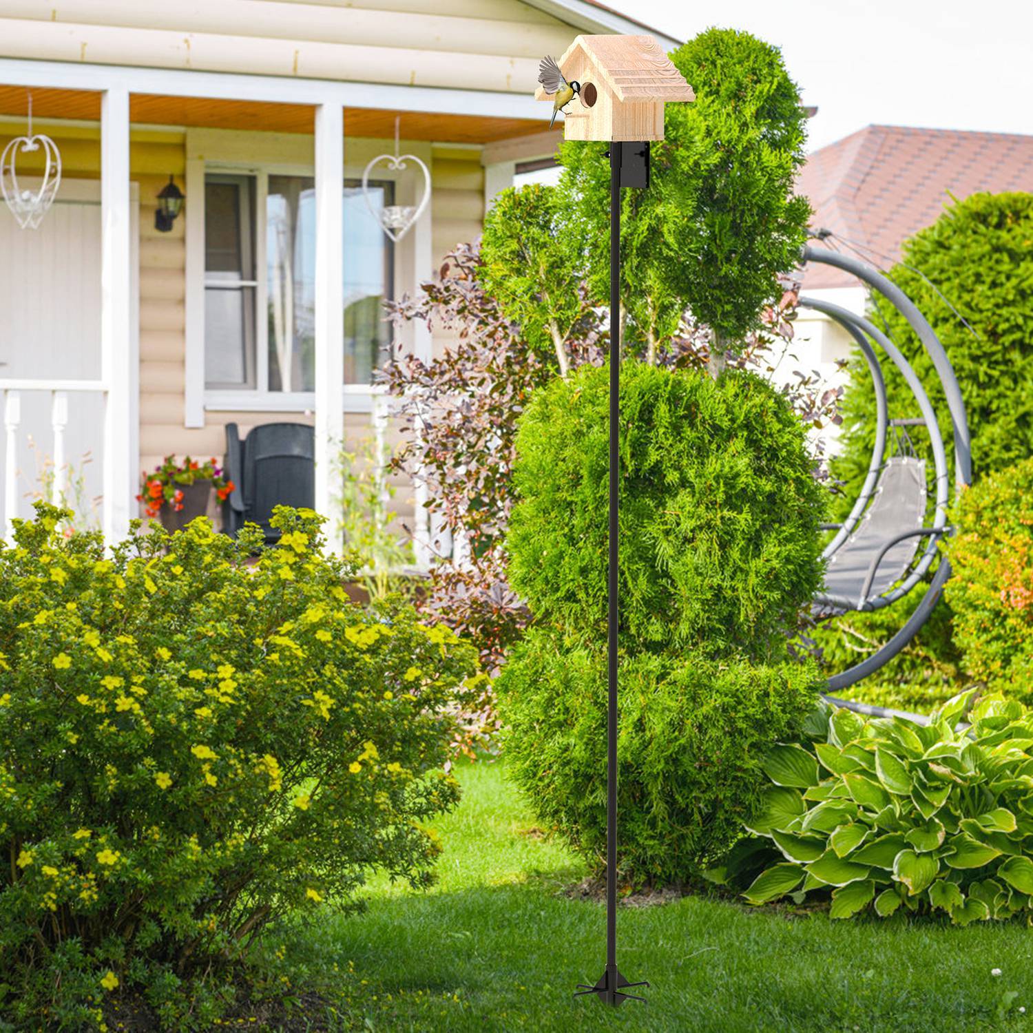 1 Set  79.92in Bird House Pole Kit Height Adjustable Bird Feeder Pole Mount Kit Heavy Duty Bird House Pole Set With 5 Prongs Base For Bird House Bird Feeder House Not Included