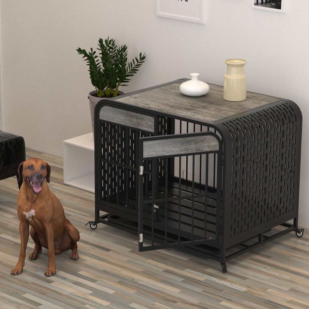 Heavy Duty Dog Crate Furniture Wooden Table 33-inch Grey