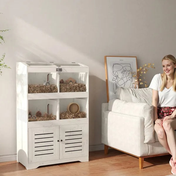 Large Hamster Cage For Multiple Small Pets, Rat Cage With Storage Cabinet, Clear Transparent Panels