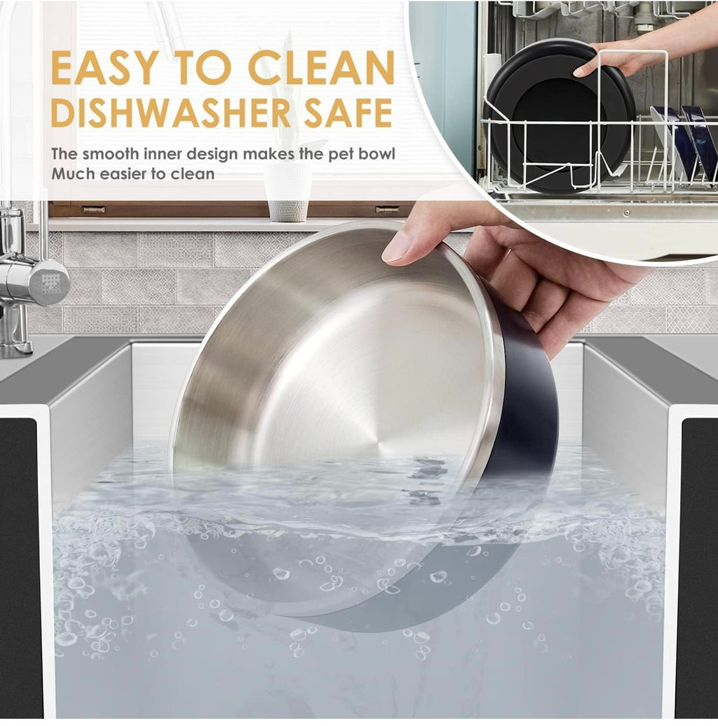 Dog Bowl, Stainless Steel Dog Food And Water Bowl With Non Slip Quiet Bottom, Easy To Clean, Dishwasher Safe, 42oz