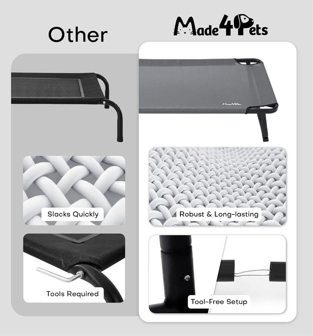 Made4Pets Large Dog Outdoor Adjustable Pet Bed With Buckle Legs, Washable Mesh Cover, Non-Slip Feet, Durable And Bite-Resistant, Suitable For Indoor And Outdoor Use