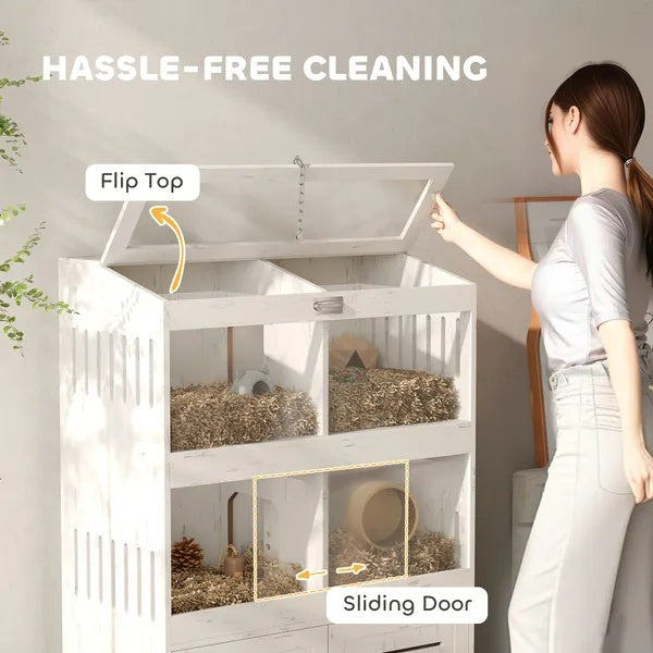 Large Hamster Cage For Multiple Small Pets, Rat Cage With Storage Cabinet, Clear Transparent Panels