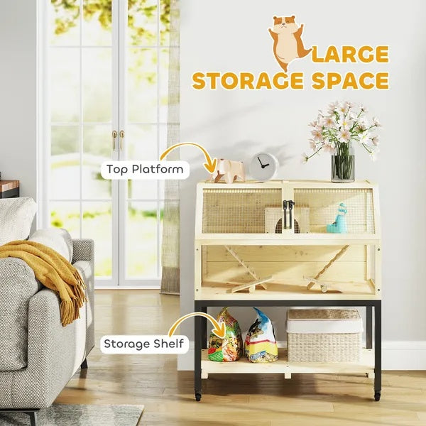 Hamster Cage On Wheels W Storage Shelf, Seesaws, Water Bottle, Hut & Ramps, For Dwarf, Gerbil, Syrian Hamster, Mouse