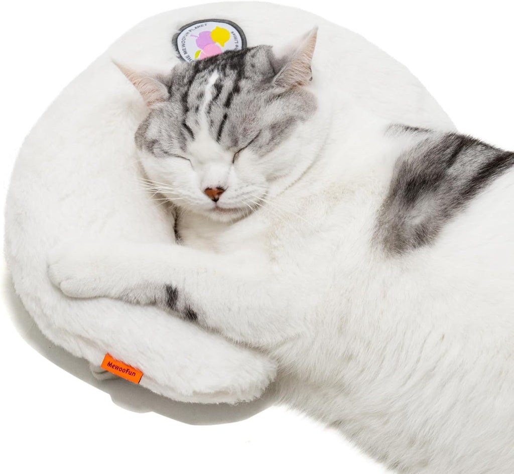 MEWOOFUN U-Shaped Orthopedic Pet Pillow - 10.6x9.8 Inch Fluffy Support Pillow For Cat & Puppy Joint Relief White