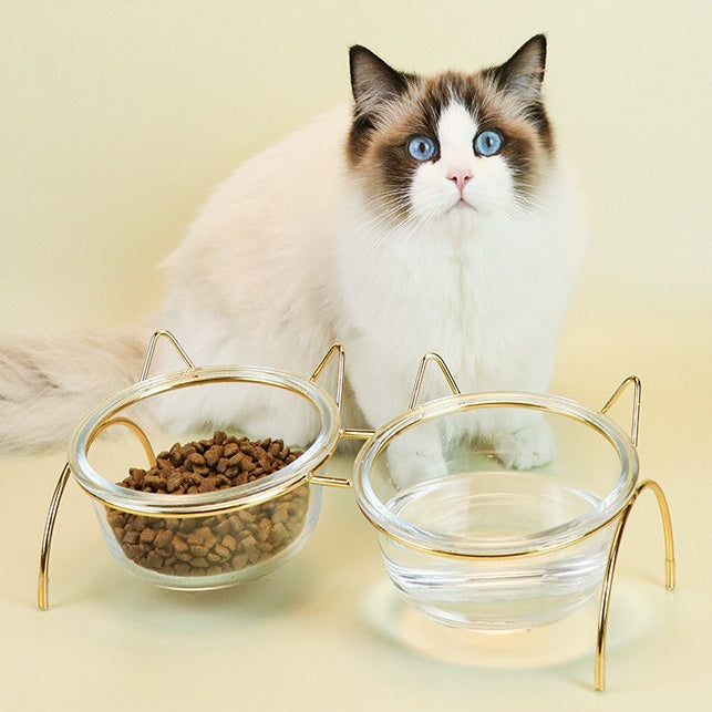Glass Cat Bowl Drinking Dish Feeder For Pet Food Water Dishes Feeder With Metal Feeding Bowl Rack Cats Puppy Feeding Accessories