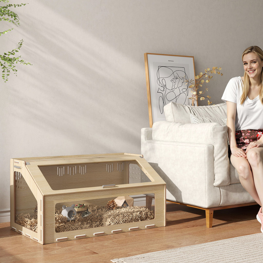 39 Inch Hamster Cage Habitat With Acrylic Window & Openable Top For Hamster, Gerbil, Guinea Pig, Rat, Oak