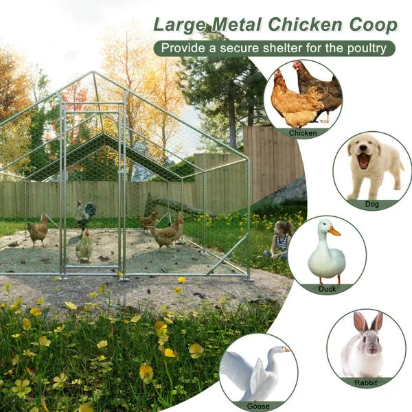 Large Metal Chicken Coop, Walk-in Chicken Run,Galvanized Wire Poultry Chicken Hen Pen Cage, Rabbits Duck Cages With Waterproof And Anti-Ultraviolet Cover For Outside 10 L X 20 W X 6.56 H