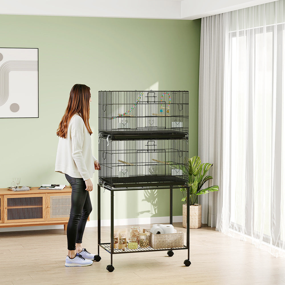 Double Stackable Bird Cage On Wheels With Stand, For Canaries