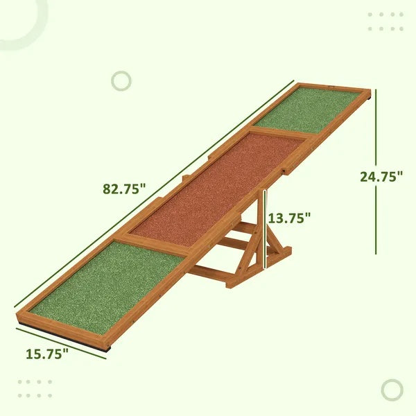 Wooden Dog Agility Seesaw For Training And Exercise, Weather Resistant, 83 L X 16 W X 14 H Inch