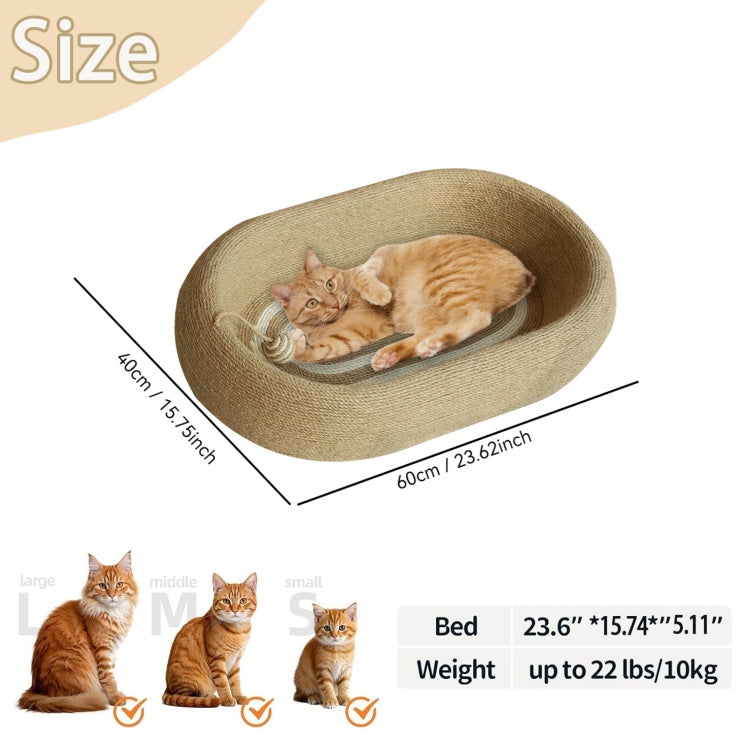 Large Space Sisal Cat Scratching Board Cat Bed, One-piece Enlarged And Widened Wear-resistant And Non-chipping Cat Scratching Basin With Cat Ball Toy, Concave Design Cat Bed For Scratching And Sleepin