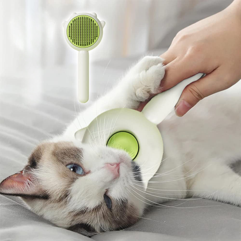 Cat Grooming Brush With Release Button - Pet Hair Cleaner Brush Cat Grooming Brush Long Or Short Hair Cats Dogs Pet Massage Brushes Comb