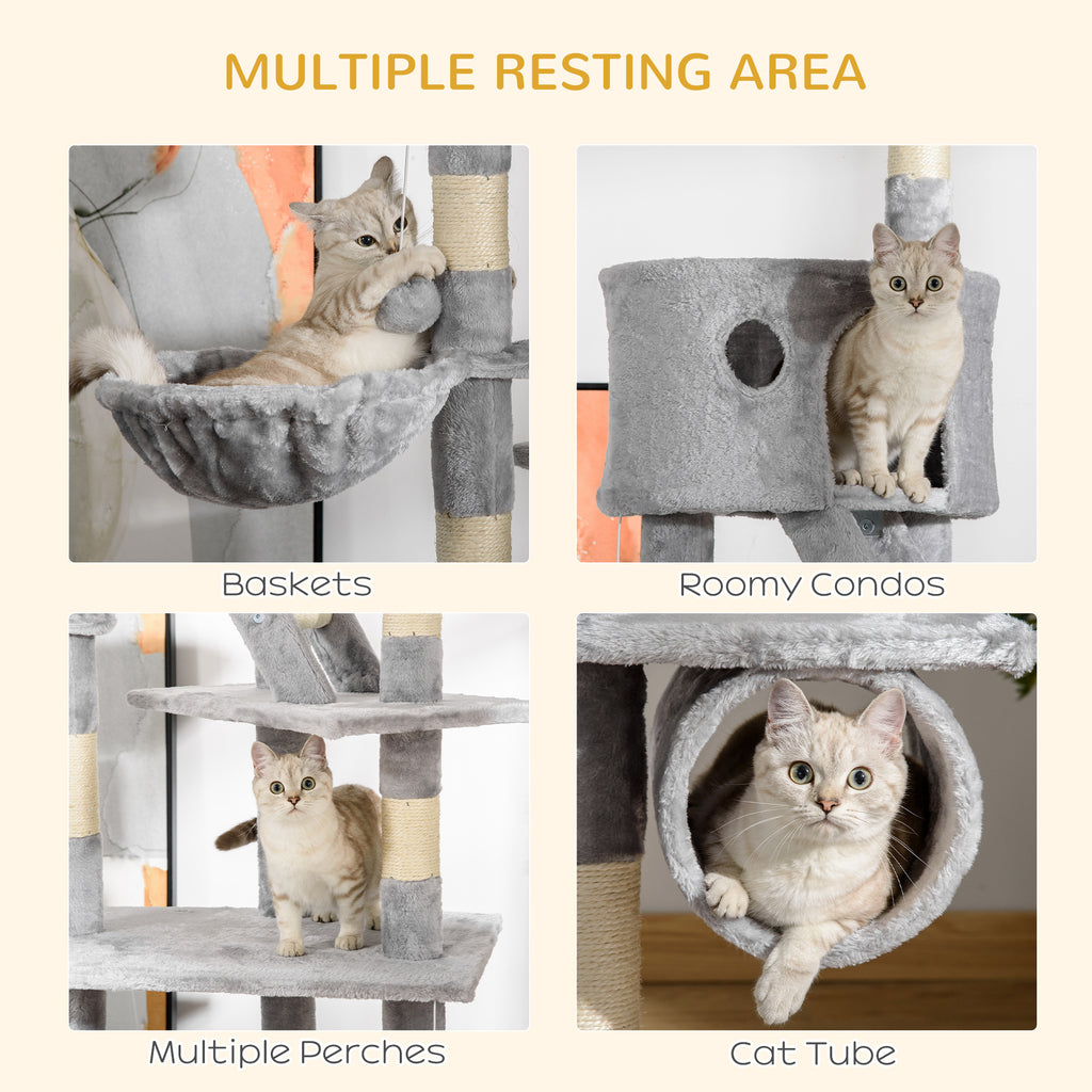 Floor Standing Cat Tree 94.5-10.25 Inch Height Adjustable Cat Climbing Tower, Apartment Hammock