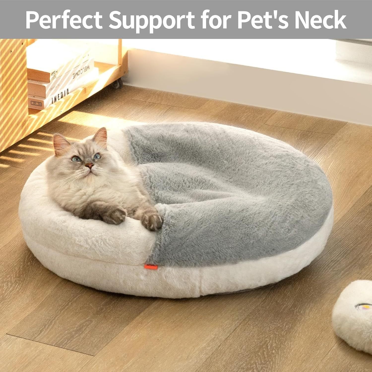 Enclosed Cat Bed Cave - Washable Pet Bed With Blanket & Non-Slip Base For Cats & Small Dogs 22'' X 22'', White