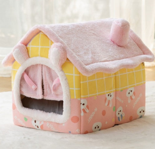 Foldable Dog Villa Bed Warm Enclosed Cave
