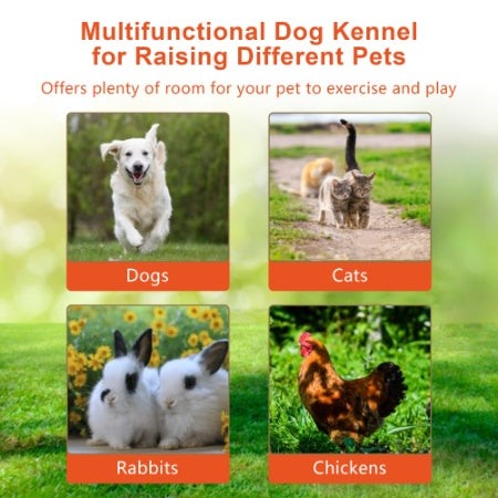 Large Dog Kennel Outdoor Pet Pens Dogs Run Enclosure Animal Hutch Metal Coop Fence With Roof Cover 6.6L X 6.6W X 6.4H