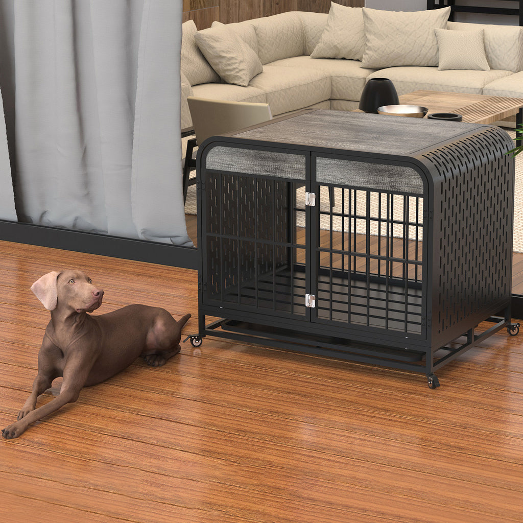 Heavy Duty Dog Crate Furniture Wooden Table 33-inch Grey