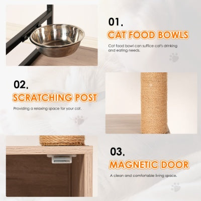 Cat Tree With Litter Box Enclosure, Allinone Cat Tower For Indoor Cats With Large Hammock, Bed, Food Station, Scratching Posts, Modern Style Pet Furniture, Gray White