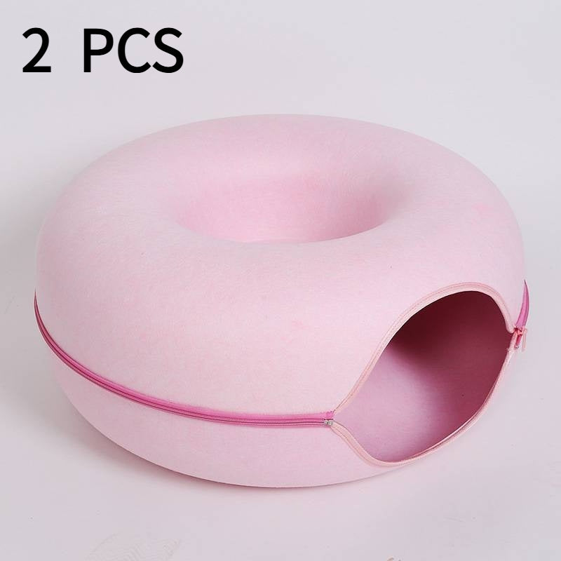 Donut Cat Tunnel Bed Pets House Natural Felt Pet Cat Cave Interactive Toys Round Wool Felt Pet Bed Cat Training Toy Cat House